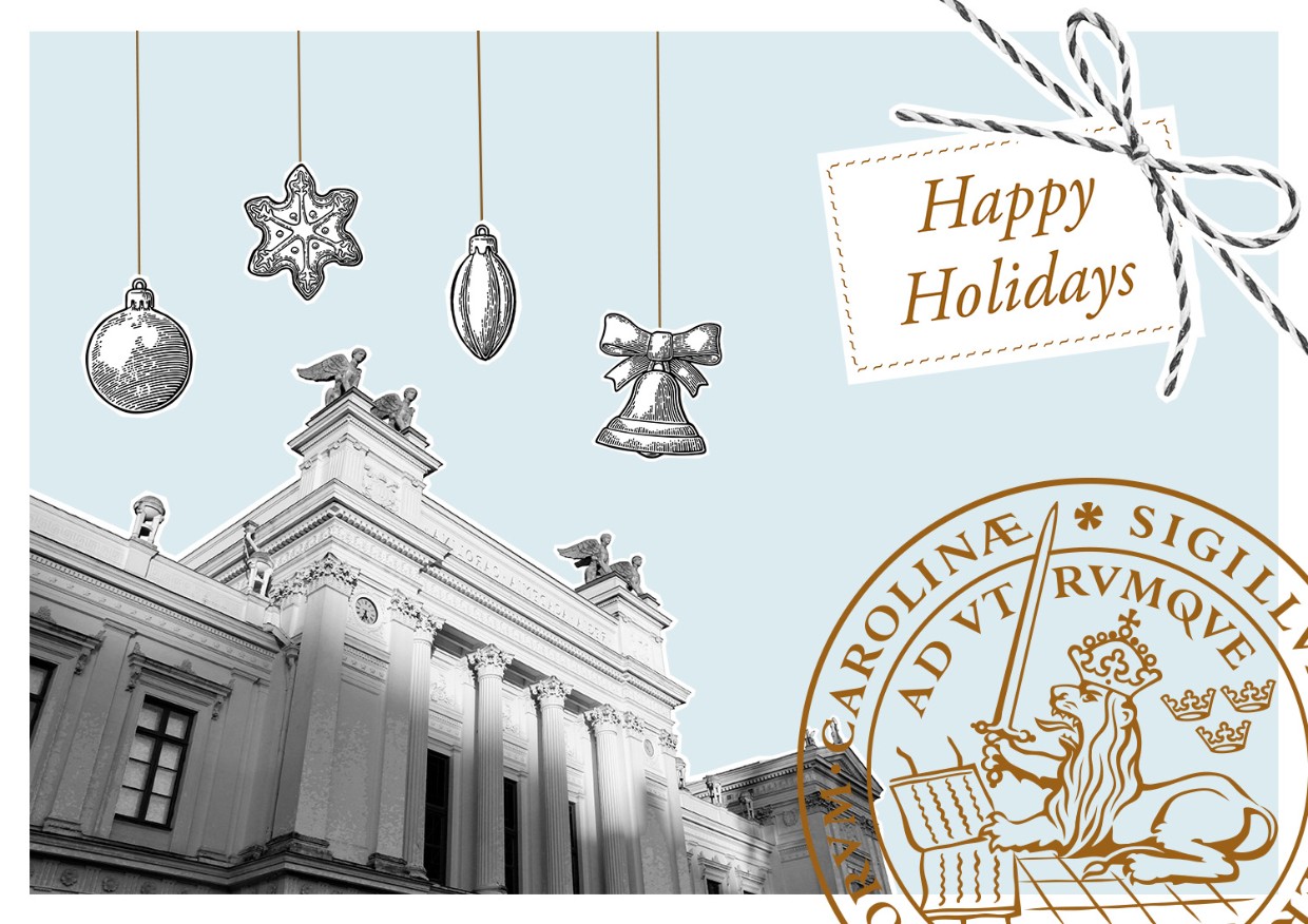 Illustration with a building and christmas decoration