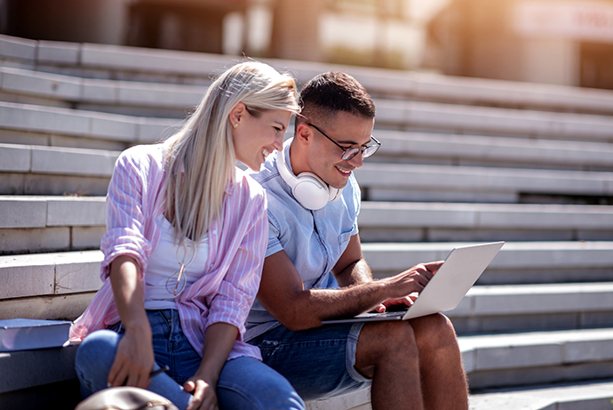 Students sitting on stairs